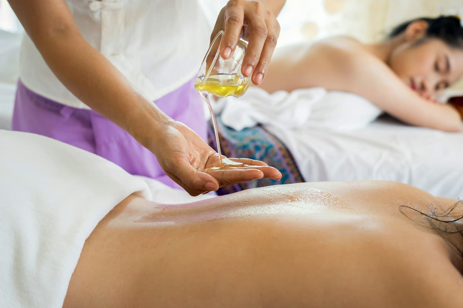 Serene massage therapy treatment in a calm wellness space