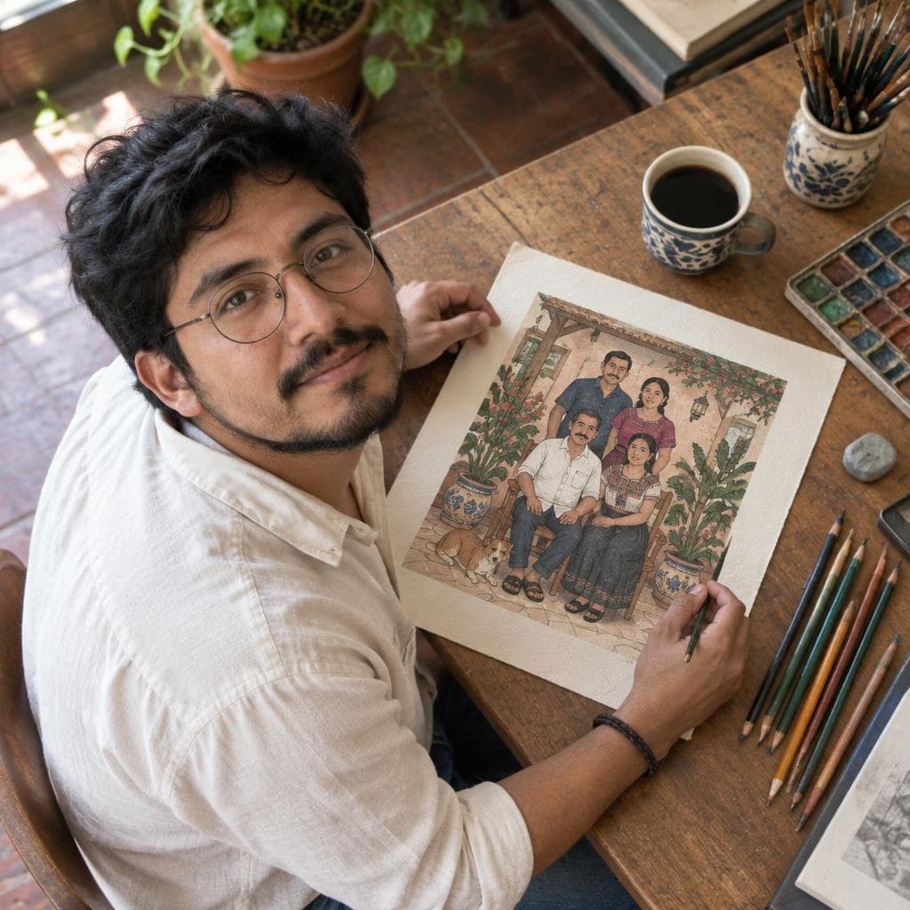 Illustrated family portrait